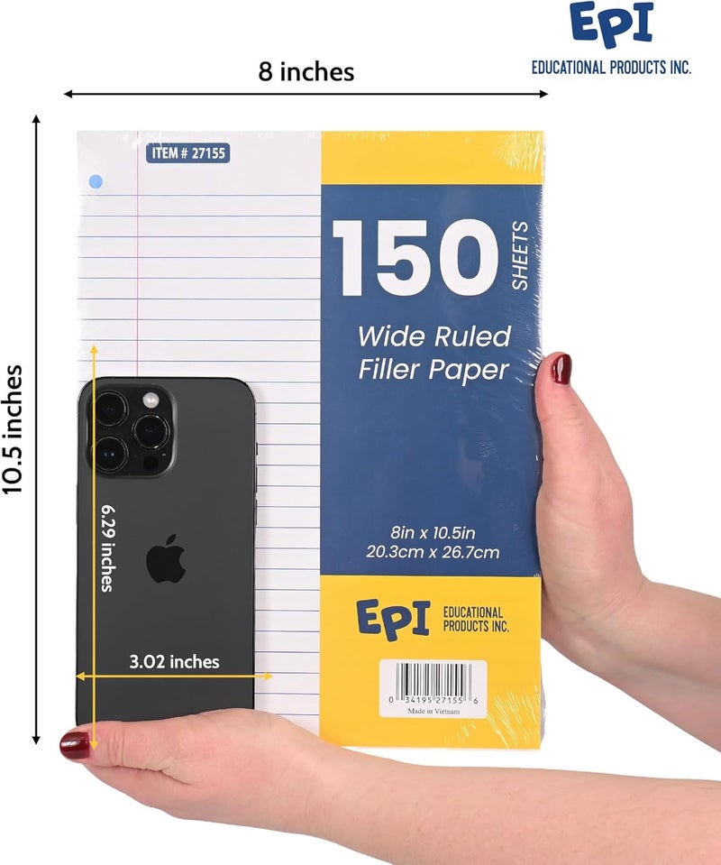 EPI Filler Paper | College Ruled | Loose Leaf, 3-Hole Punched, 10.5 x 8 in, 150 Sheets | School, Office, Notes, Binder Refill - 3 Pack - Image 3